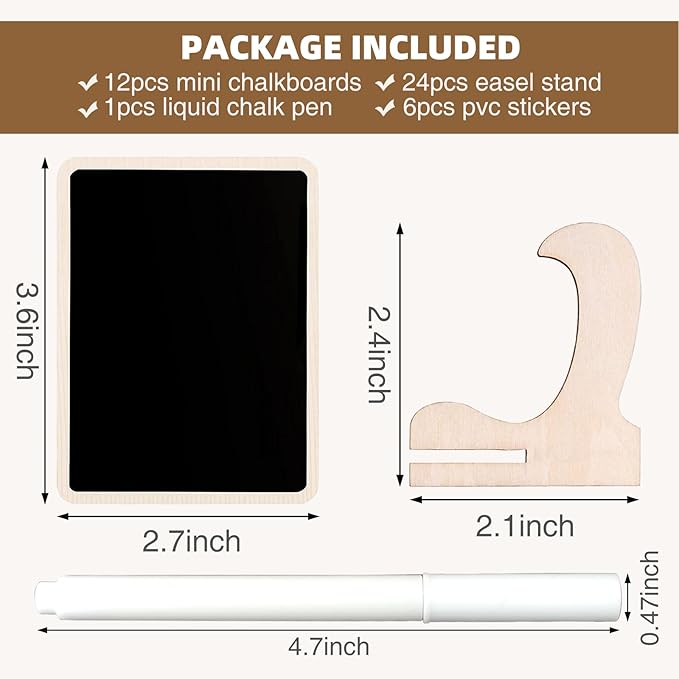 12 Pcs Rectangle Mini Chalkboard Signs, Small Chalkboard Labels with Easel Stand, Wooden Blackboard for Table Numbers, Food Signs, Wedding Signs, Place Cards and Party, 1 Liquid Chalk