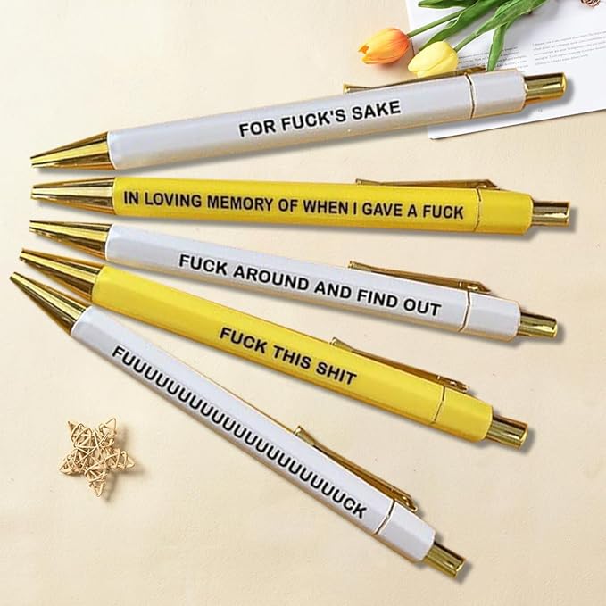 Funny pens,5-Count,Black Ink,Medium Nib 1.0mm,Funny Office Gifts for Coworkers,Personalized Pens Vibrant Funny Quotes Word Daily Pen (BY)