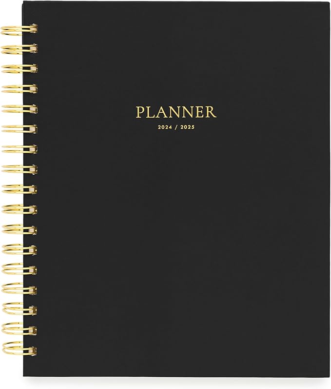 2024-2025 Sugar Paper Academic Signature Spiral Planner, Black, Monthly and Weekly Planning