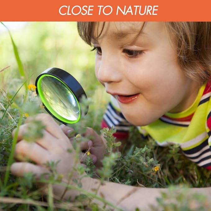 Leffis 3 Pack Magnifying Glass, 10X Non-Slip Handheld Reading Magnifier for Kids and Seniors, 75mm Magnifying Glass Lens for Reading, Classroom Science, and Nature Exploration