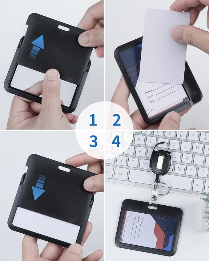 Uniclife 3 Pack Sliding ID Badge Holder Black Horizontal Hard Plastic Case with Clear Window Card Protector Pouch for Office School ID Credit Cards Proximity Key Cards Driver’s Licenses and Passes