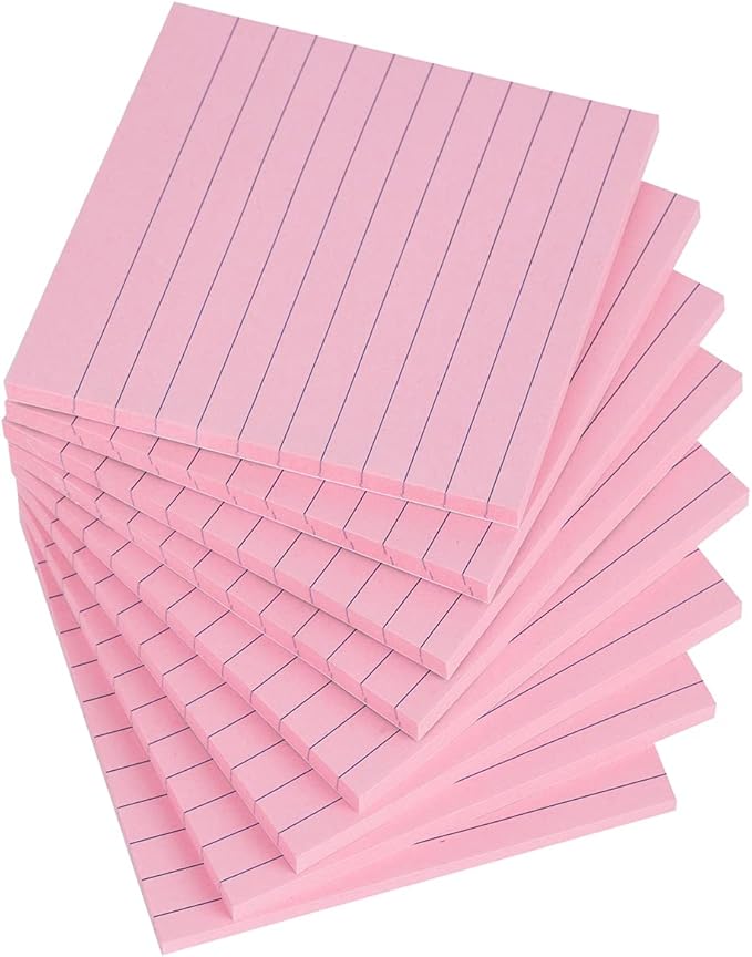 Vanpad Lined Sticky Notes 4x4 Inches, Light Pink Ruled Self-Stick Pads, Easy to Post for Home, Office, Notebook, 8 Pads/Pack