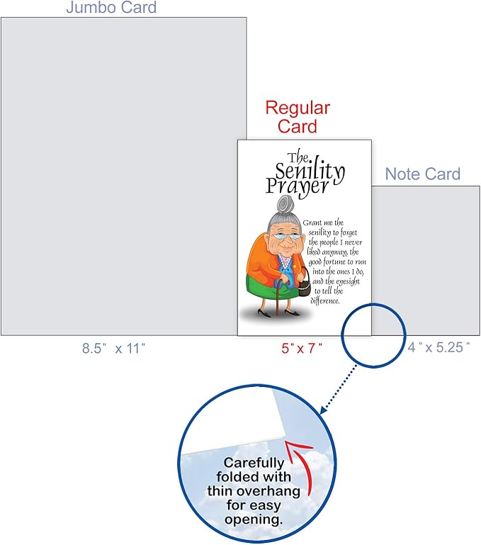 NobleWorks - Funny Happy Birthday Note Card with Envelope (4.63 x 6.75 Inch) - Bday Greeting Card for Women, Her, Sister Bday Celebration Notecard - Senility Prayer 9046