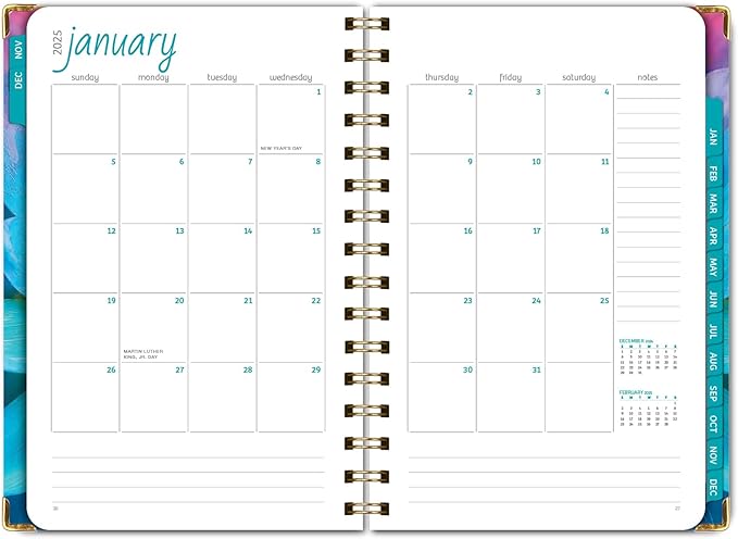 HARDCOVER 2025 Planner, 5.5"x8": 14 Months (November 2024 - December 2025), Daily Weekly Monthly Planner, Yearly Agenda, Bookmark, Pocket Folder and Sticky Note Set (Rainbow Petals)