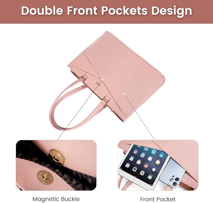 LOVEVOOK Laptop Bag for Women 15.6 Inch Tote Bags Waterproof Leather Briefcase Computer Women Business Office Work Bag,Bright Pink