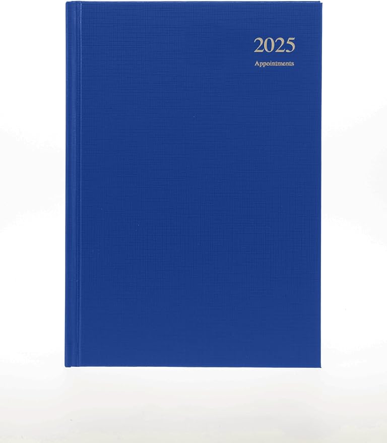 Collins Essential 2025 Business Diary - A4 Day to a Page with Appointments Planner with Leathergrain Hardback Cover - Blue - ESSA41A.60-25