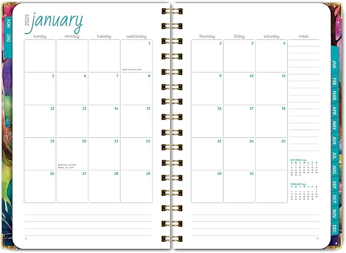 HARDCOVER 2025 Planner, 5.5"x8": 14 Months (November 2024 - December 2025), Daily Weekly Monthly Planner, Yearly Agenda, Bookmark, Pocket Folder and Sticky Note Set (Rainbow Trail)