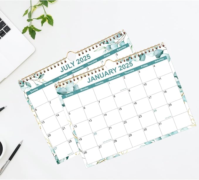 Calendar 2025, Wall Calendar from January 2025 - June 2026, 18 Months Calendar with Premium Paper, Twin-Wire Binding & Hanging Hook, 8.5" x 11", Green Leaf