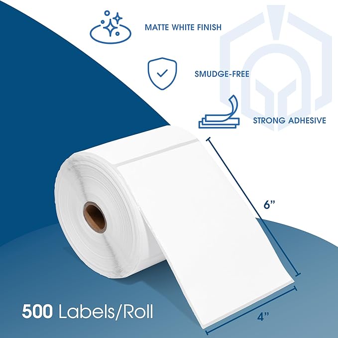 Spartan Industrial - 4" X 6" Direct Thermal Shipping Labels Compatible with Rollo, Zebra, and Other Desktop Label Printers (10 Rolls, 250/Roll)