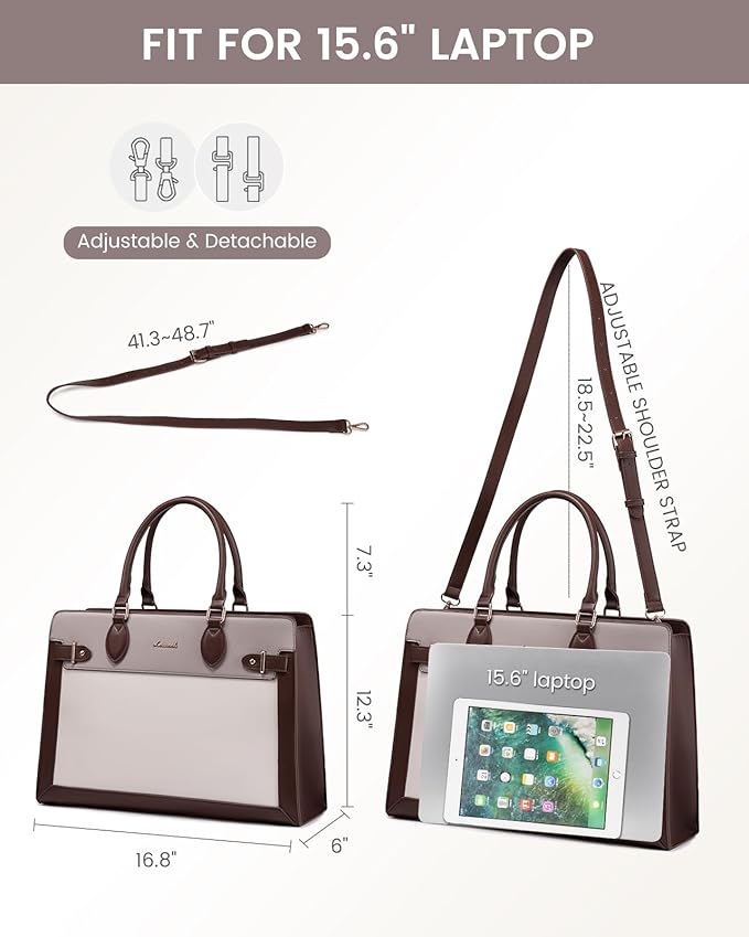 LOVEVOOK Laptop Bag for Women, 15.6 Inch Large PU Leather Tote Bag, Professional Teacher Work Bag, Waterproof Business Computer Briefcase, Shoulder Tote Purse for Office