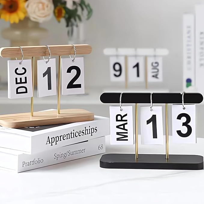 Perpetual Daily Flip Calendar for Desk Reusable Office Desktop Decor Home Accessories Photography Props (White)