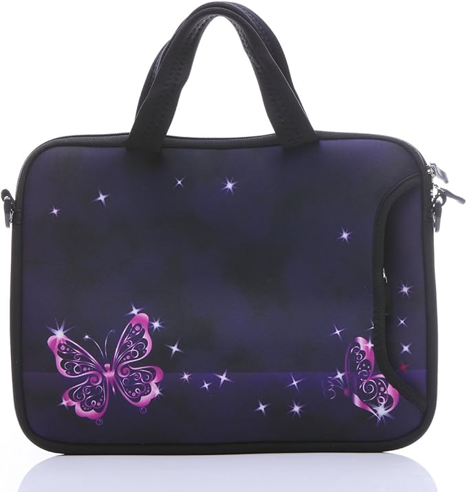 11-Inch to 12-Inch Neoprene Laptop Sleeve Case Bag with shoulder strap For 11", 11.6", 12" Ultrabook/Acer/Asus/Dell/HP/Toshiba/Lenovo/Chromebook (Red butterfly)