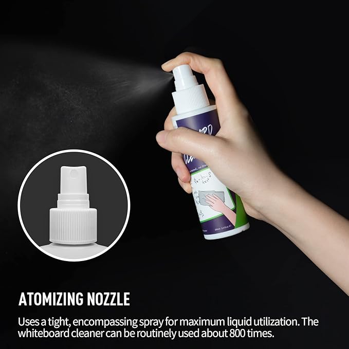 loukin Non-Toxic Whiteboard Cleaner, 3.4 fl oz Dry Erase Board Cleaner, Low-Odor White board Cleaning Spray, Removes Stubborn Marks from Whiteboards