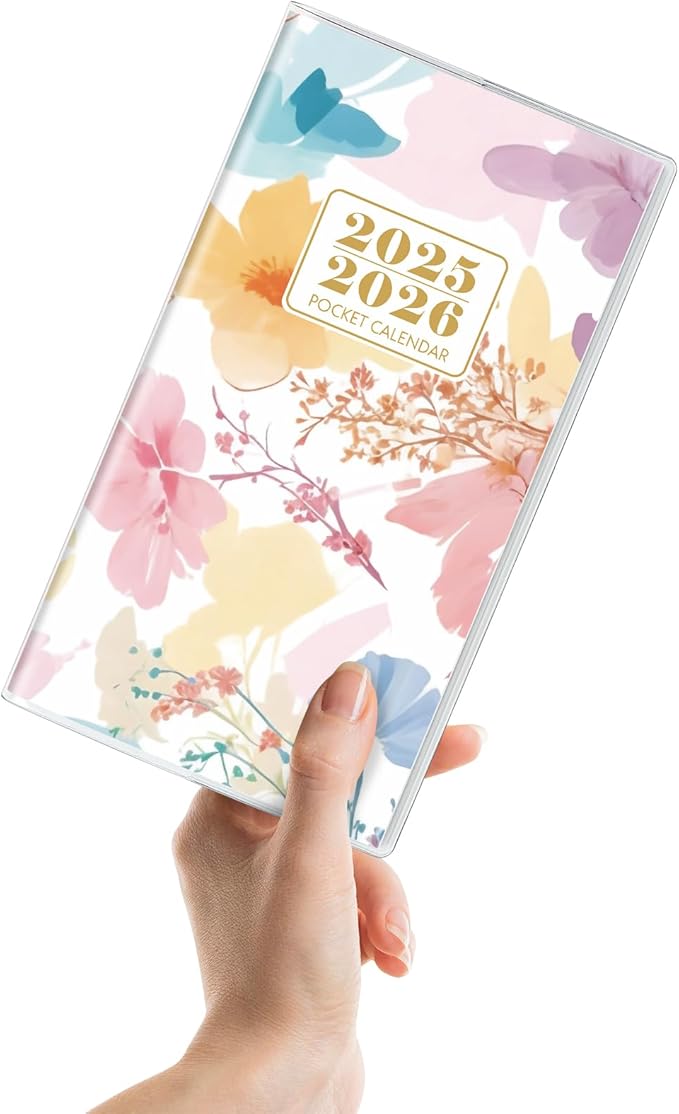 Pocket Calendar 2025-2026, Floral Monthly Planner 2025-2026 - 3.7" x 6.7" - Runs from January 2025 Until December 2026, Pocket Calendar 2025 with PVC Cover for Organizing & Planning