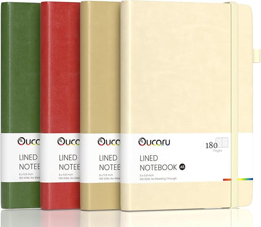 Lined Journal Notebook, 4 Pack, 180 Pages, A5 Journals for Writing, 100 GSM Thick Paper, Small Notebooks Daily Journal for Women Men Work, Business, School, Travel Supplies