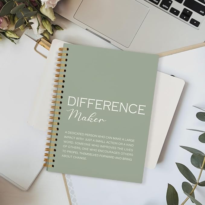 Difference Maker Gift, Difference Maker Definition Spiral Notebook Journal, Motivational Notebooks, Thank You Gifts for Women Men Teacher Coworkers, Hardcover Spiral Notebook 5.5x8.3(Green)