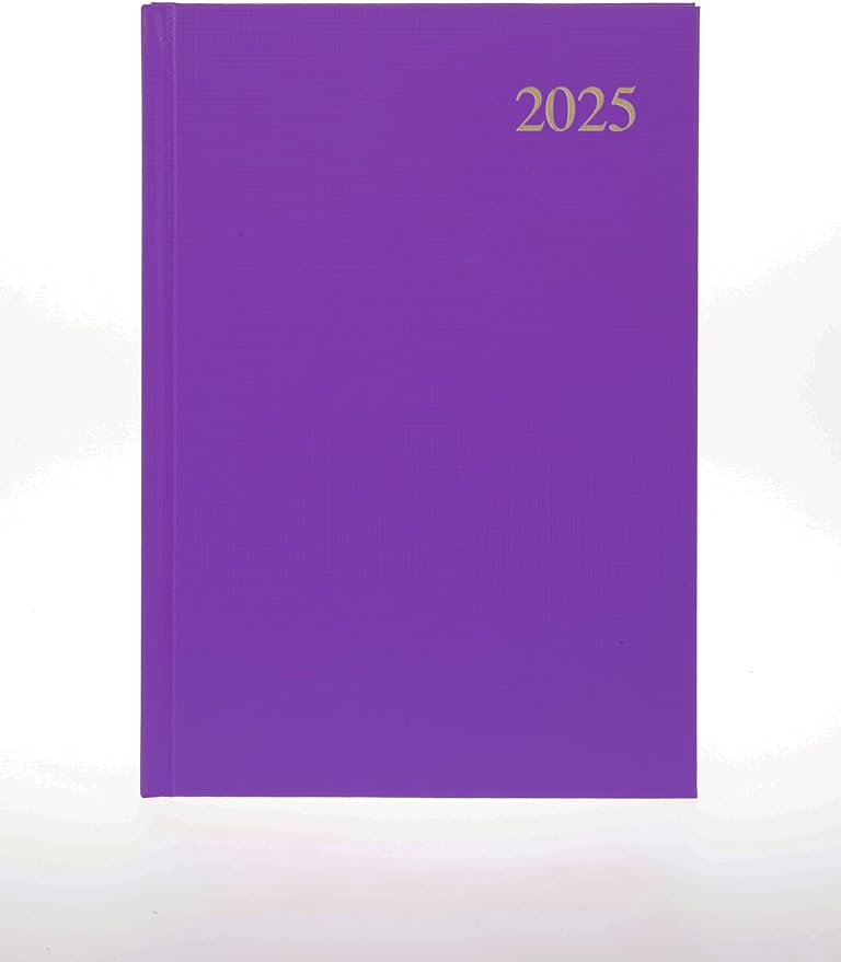 Collins Essential 2025 Business Diary - A5 Day to a Page Planner with Leathergrain Hardback Cover - Purple - ESSA51.55-25