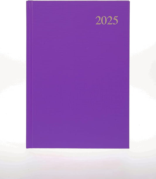 Collins Essential 2025 Business Diary - A5 Day to a Page Planner with Leathergrain Hardback Cover - Purple - ESSA51.55-25