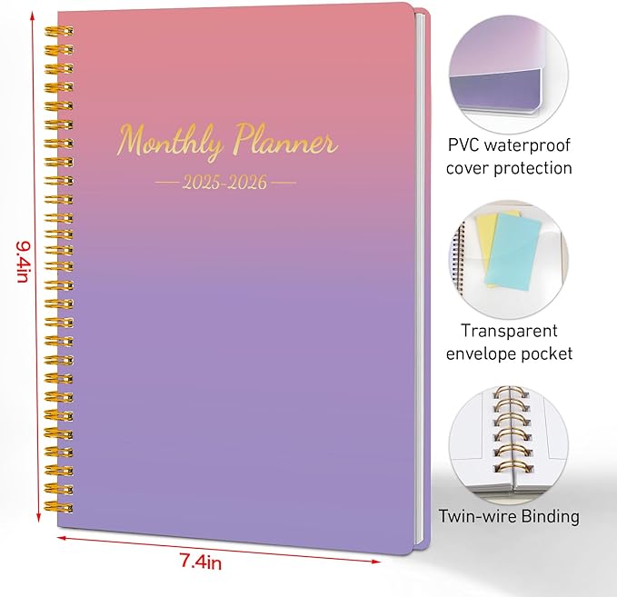 Monthly Planner 2025-2026, 2025 Calendar 24 Months Planner, JAN 2025 - DEC 2026, 7.4"x9.4", Personal Organizer with Monthly Goals, To-Do List, Habit Tracker, 24 Monthes for School Office Home Planning