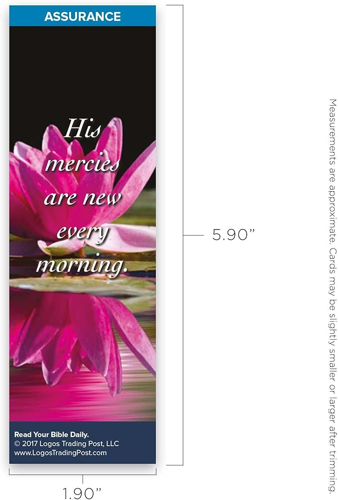 Christian Bookmark with Bible Verse, Pack of 25, Assurance Themed, His Mercies Are New Every Morning, Lamentations 3:22-23