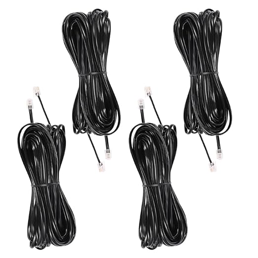 15 FT- 4 Pack Phone Extension Cord, Telephone Cable with Standard RJ11 Plug (6P4C), Black, for Landline Telephones, Fax, Modems, Answering Machines