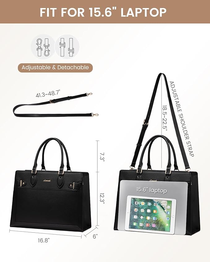 LOVEVOOK Laptop Bag for Women, 15.6 Inch Large PU Leather Tote Bag, Professional Teacher Work Bag, Waterproof Business Computer Briefcase, Shoulder Tote Purse for Office
