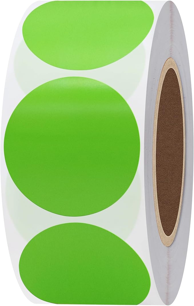 Hybsk 1.5 inch Circle Color Direct Thermal Stickers Shipping Labels for Barcodes,Name Tag,DIY Logo Design,Inventory– Compatible with Zebra,Rollo,Munbyn,and More-1000 pcs (1.5 inch,Green)