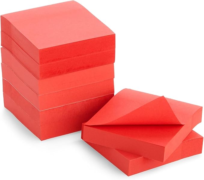 Juvale 8 Pack Bright Red Sticky Notes 3x3 Inch Self-Stick Note Pads for Home, Office Supplies (100 Sheets Per Pad)