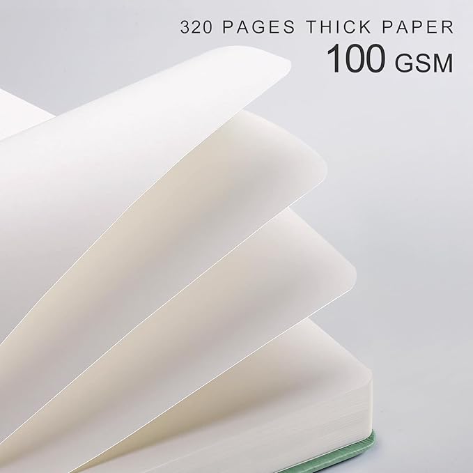 EMSHOI Blank Notebook Journal - 320 Pages, 100gsm Thick Paper, A5 Hardcover Leather, Art Sketchbook for Drawing, Unlined, Plain Sketch Book for Women Men Work Writing, 5.75 X 8.38, Green