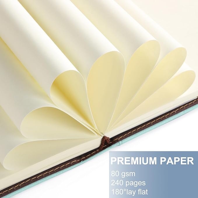 A5 Blank Journal Notebook, Refillable Hardcover Leather Sketchbook with Pocket and Magnetic Buckle, 240 Pages Thick Travel Sketchbooks for Drawing and Writing, 80gsm Unlined Journal for Men and Women