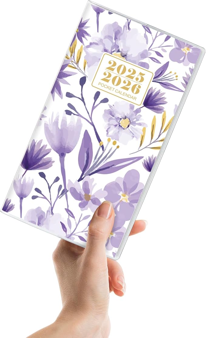 Pocket Calendar 2025-2026, Purple Monthly Planner 2025-2026 - 3.7" x 6.7" - Runs from January 2025 Until December 2026, Small Pocket Calendar 2025 with PVC Cover for Planning