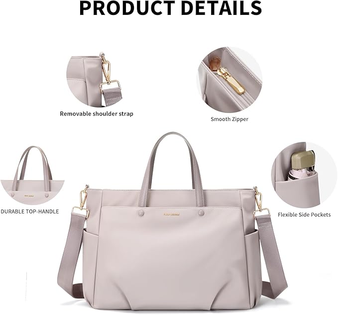 Laptop Tote Bag 15 Inch, Computer Shoulder Bag Large Work Tote Bag for Women, Laptop Carrying Case Stylish Handbag for Business Travel (Pinkish Grey)