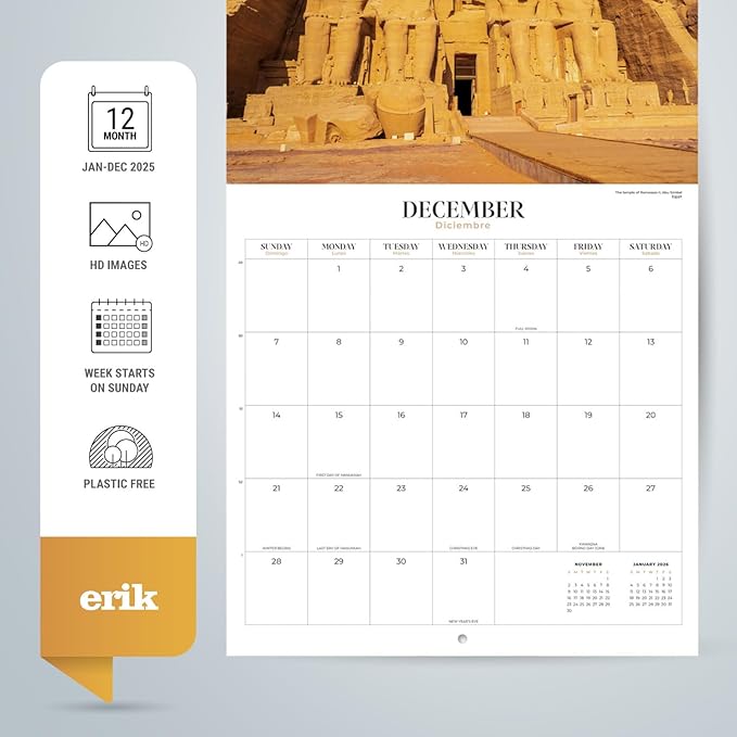 Beautiful Places Wall Calendar 2025 12" x 12" FSC® Plastic Free - Starts Week On Sunday | Square Wall Calendar | Family Planner Calendar 2025 | Travel Calendar 2025