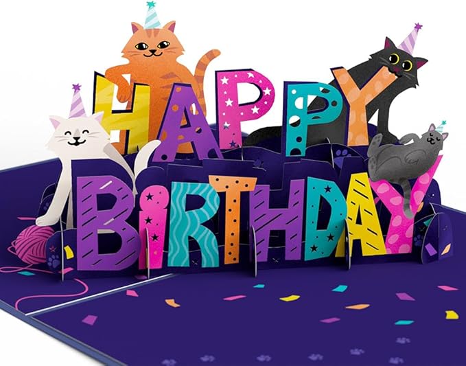 Lovepop Birthday Pop-Up Card for Her, Him, Men, Women - 3D Animal Greeting Cards - Purrfect Birthday - 5" x 7" - Blank Notecard & Envelope Included