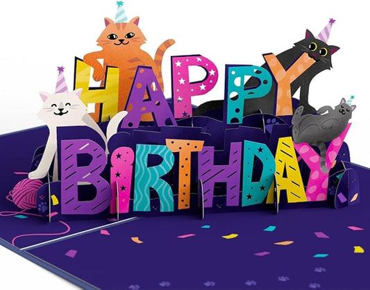 Lovepop Birthday Pop-Up Card for Her, Him, Men, Women - 3D Animal Greeting Cards - Purrfect Birthday - 5" x 7" - Blank Notecard & Envelope Included