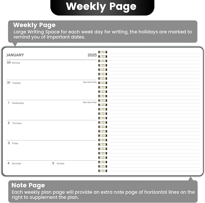 2025 Planner - 8" x 10" Hard Cover Planner 2025, Weekly Note Pages, JAN 2025 - DEC 2025, Calendar 2025 Planner, Large Writing Space, Elastic Band, Inner Pocket, Excellent for School & Office Schedule