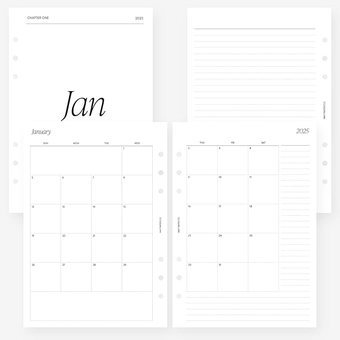 A5 2025 Month on Two Pages Monthly Planner Insert Agenda Refill for 6 ringed A5 Filofax, Kikki K, LV GM agendas (Monthly with Notes (Sunday Start, Separable Months))