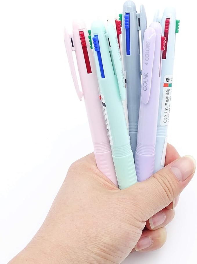 COLNK Multicolor Ballpoint Pen 0.5, 4-in-1 Colored Pens Fine Point,Ballpoint Gift Pens for Planner Journaling,Assorted Ink, 6-Count
