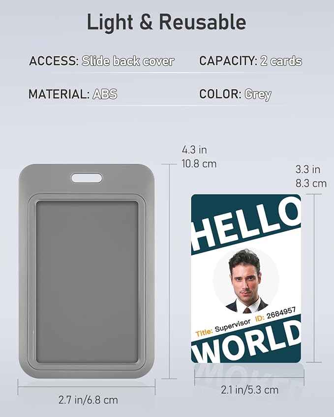 Uniclife 1 Pack Sliding ID Badge Holder Vertical Hard Plastic Case with Clear Window Grey Card Protector Pouch for Office School ID Credit Cards Proximity Key Cards Driver’s Licenses and Passes