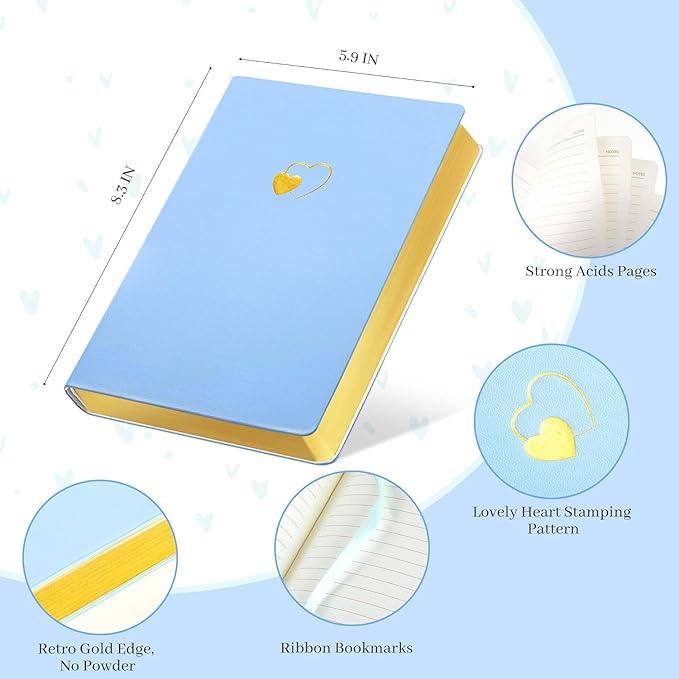 CAGIE Lined Journal Notebook for Women and Girls 256 Pages Cute Diary with Heart-Shaped Leather Journals for Writing A5 Soft Cover Notebooks for Work School (06 Azurite Blue, A5)