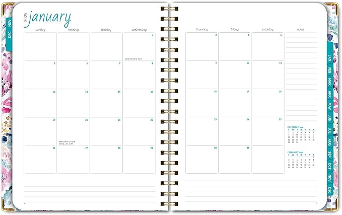 HARDCOVER 2025 Planner, 8.5"x11": 14 Months (November 2024 - December 2025), Daily Weekly Monthly Planner, Yearly Agenda, Bookmark, Pocket Folder and Sticky Note Set (Boho Ikat)
