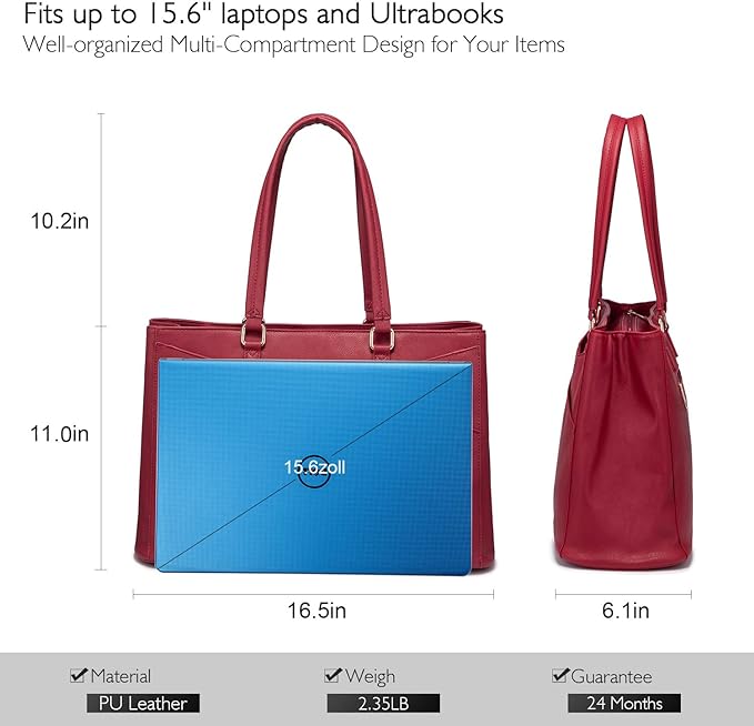 Laptop Tote Bag for Women 15.6 Inch Waterproof Leather Computer Bags Women Business Office Work Bag Briefcase Red