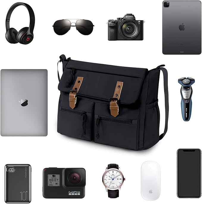 Lovvento Shoulder Messenger Bag for Men - Women Laptop Bag 15.6 inch Satchel Bags Mens Canvas Crossbody Tote Bags