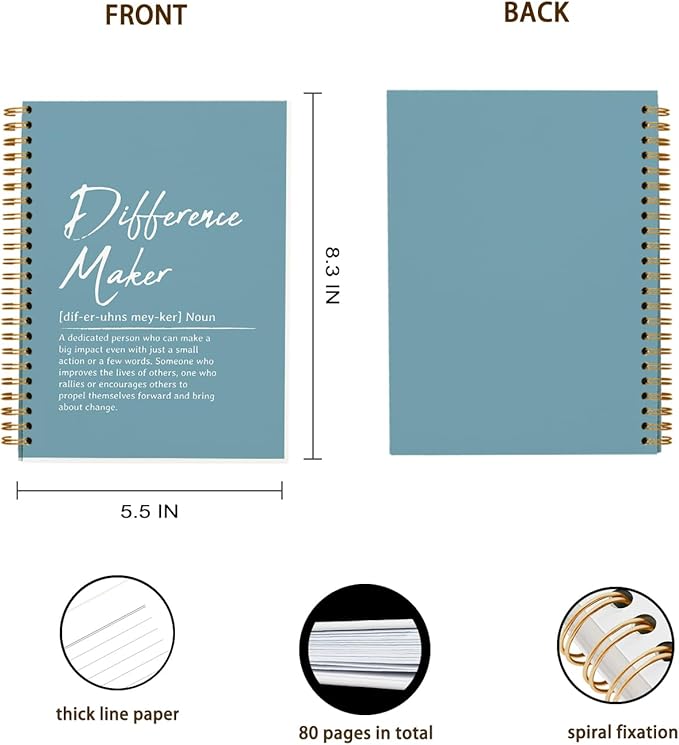 OXW Difference Maker Appreciation Gift, Meeting Notebook for Work, Thank You Gifts for Leader Mentor Manager Boss, Office Supplies Social Worker Notebook, Blue Hardcover Spiral Notebook 5.5 x 8.3