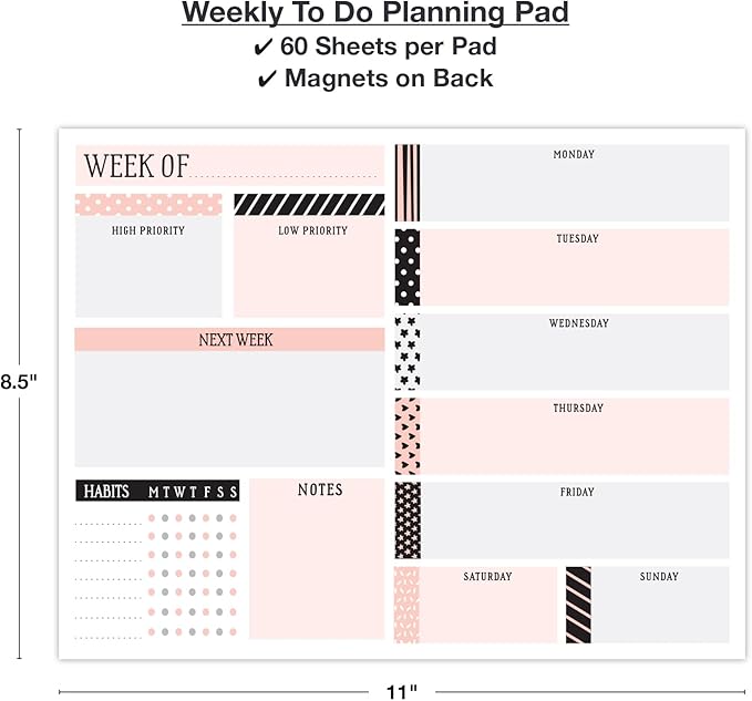 Global Printed Products 8.5" x 11" Horizontal to-Do List and Weekly Planning Pad, 60-Sheets, Scrapbook