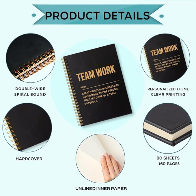 Team Work 160 Blank Pages Spiral Notebook, Team Notebooks for Employees, Team Gifts for Staff, Teamwork Gifts for Coworkers, Employee Appreciation Gifts, Team Member Gifts for Colleagues