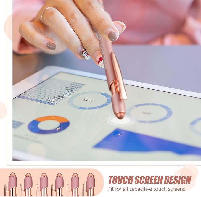 Zonon 12 Pieces Inspirational Pens Bulk Easter Basket Stuffers Motivational Quotes Ballpoint Pens with Stylus Tip Inspirational Gifts for School Office Teachers(Rose Gold,Boss Lady)