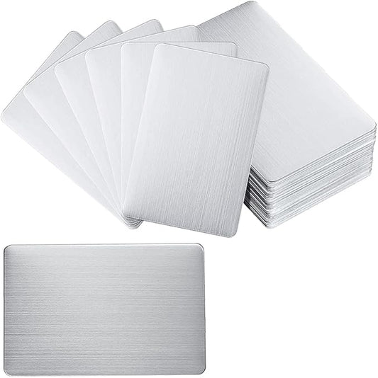 100PCS Metal Business Cards - 0.45mm Thick Aluminum, Laser Engraving Blanks for Office, DIY & VIP Cards, 3.4 x 2.1 Inch, Silver