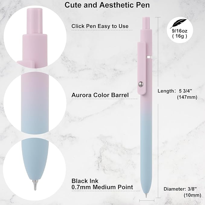 LINFANC Gel Pens, 10 pcs Medium Point 0.7mm, Gradient Color, Black Ink, Retractable Design, Aesthetic Pens for Journaling, School Supplies, Office Supplies