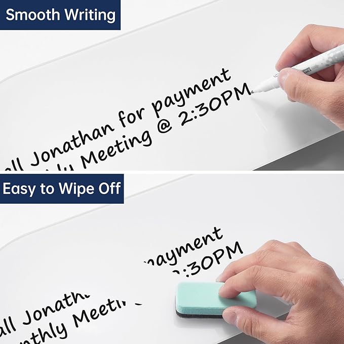 TSJ OFFICE Glass Desktop Whiteboard - 17 X 7 Inches Small Dry Erase Board with Pink Light, Glass White Board Surface Notepad with 1 Drawer, Desk Organizers for Office, Home, School Supplies